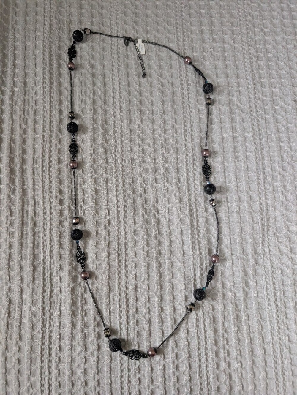 Lia Sophia Night Watch Delicate Black and Rose Pearl Long Necklace